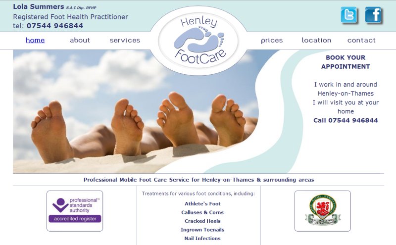 Henley Footcare Website Screenshot