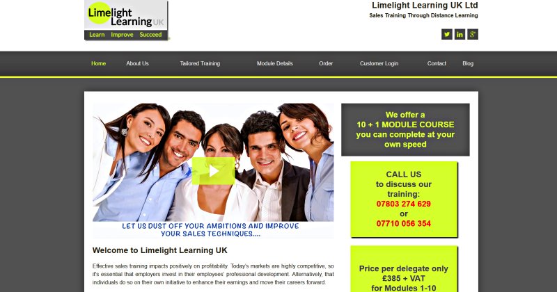Limelight Learning UK - Online Sales Training Website Screenshot