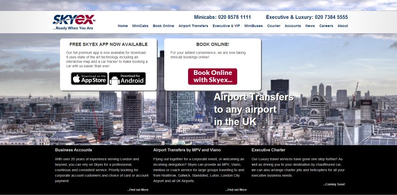 Skyex - London Minicab Website Screenshot